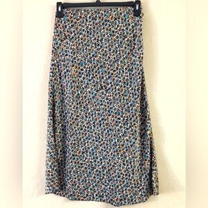 Loft Floral Straight Midi Skirt Small Black Blue